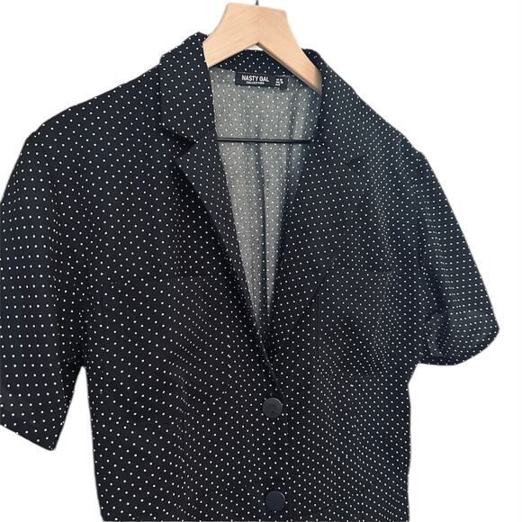 NASTY GAL Button Up Black & White Polka Dot Mini Dress – Size 6 - Picture 3 of 7